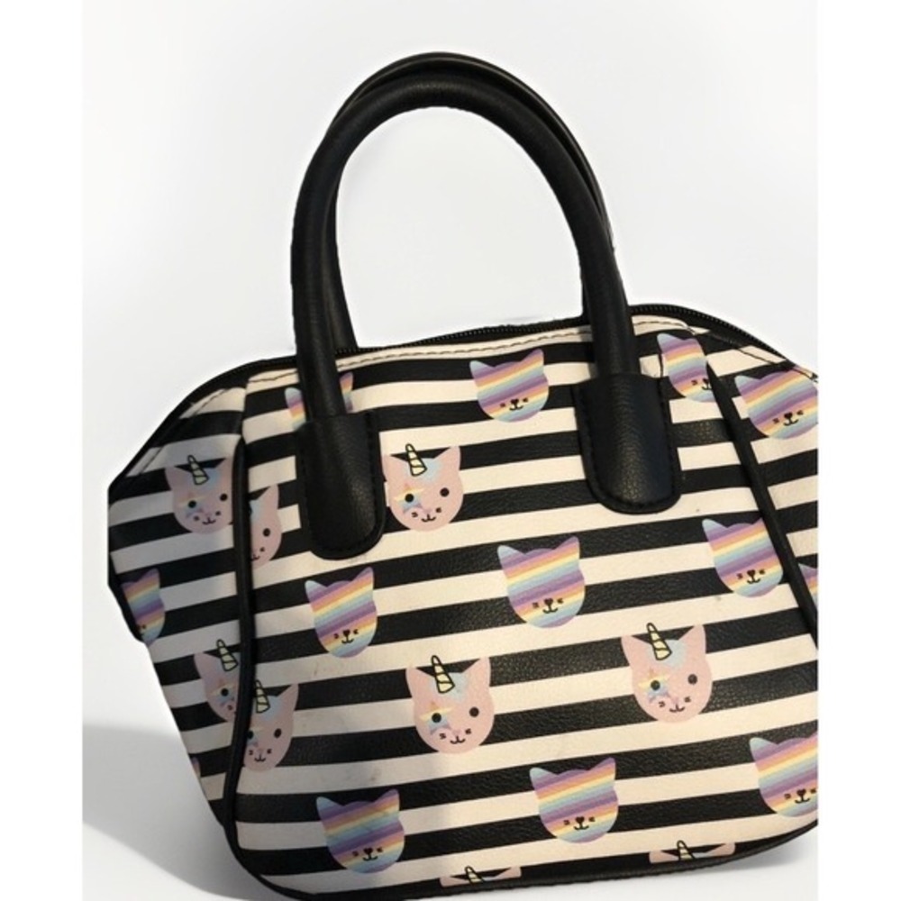 Unicorn Cat Rainbow Striped Mini Satchel  Luv Betsey Johnson Crossbody Bag Purse